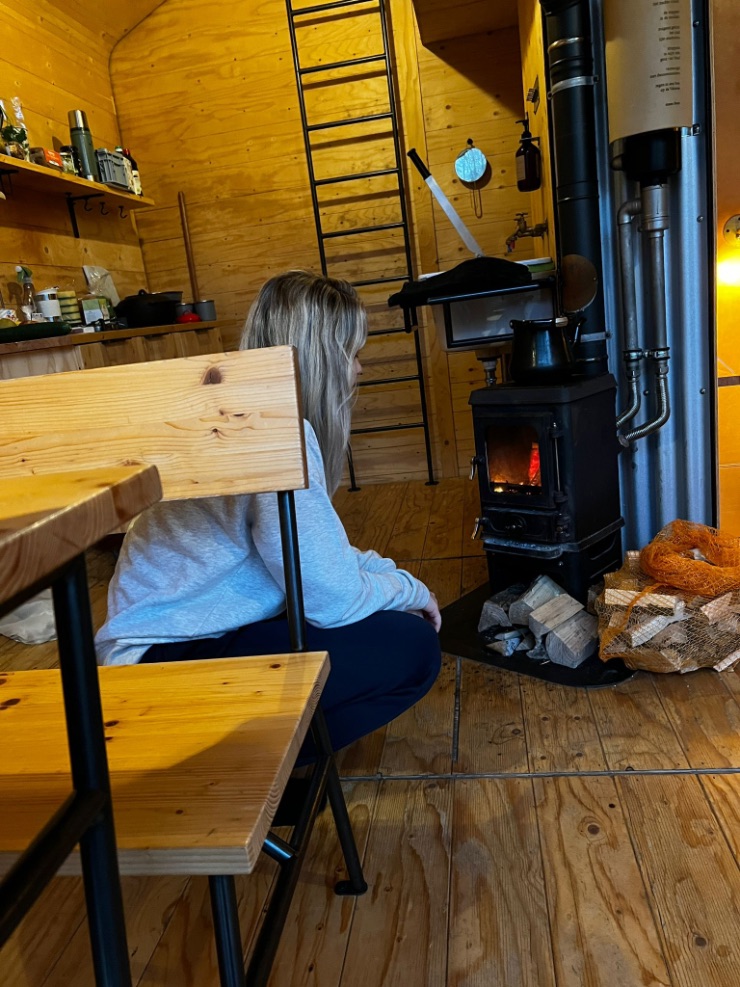 making fire inside the cabin